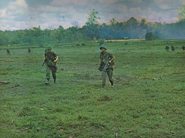 Vietnam War - First Infantry Division.  U.S. Army Infantry soldiers on patrol. Courtesy of First Infantry Division