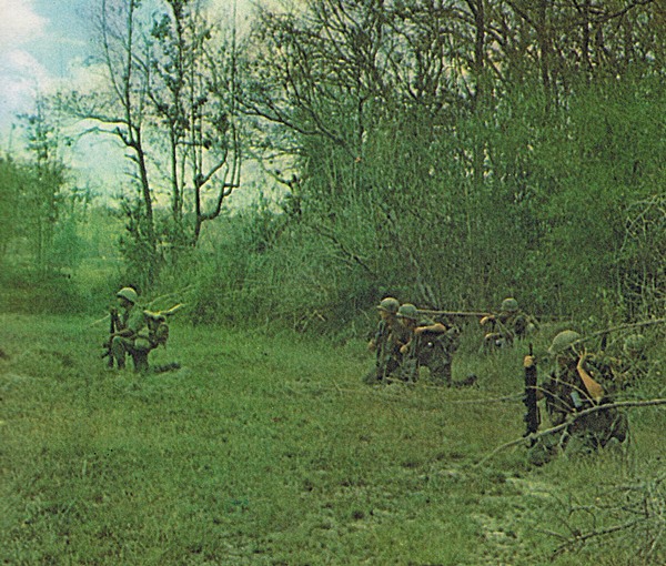 Vietnam War - First Infantry Division.  U.S. Army Infantry soldiers on patrol. Courtesy of First Infantry Division