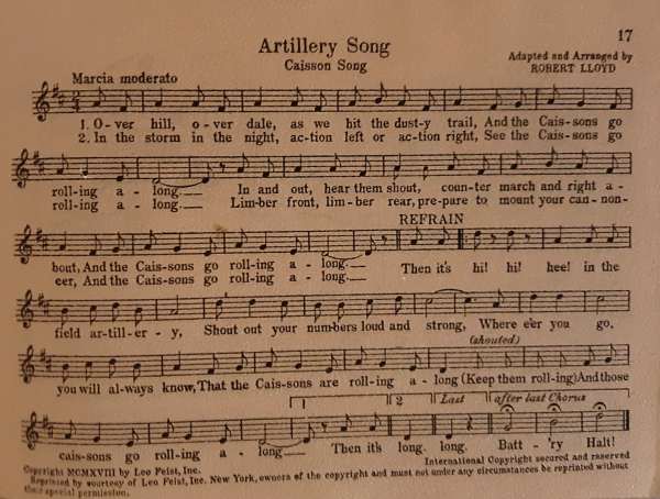 The Army Song musical notes and words.