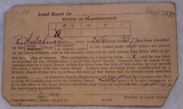 World War 1 Draft classification card